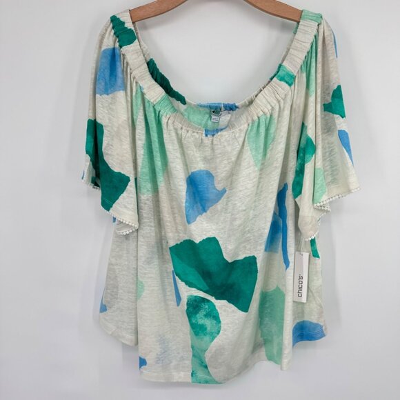 Chico's 3 Linen top shirt Confetti Pom Pom Top size XL Knit Pattern new - Picture 3 of 14